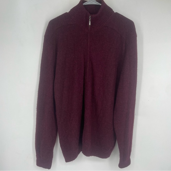 kuna Tops - Kuna Womens XL Baby Alpaca Pima Cotton Full Zip Sweater Burgundy